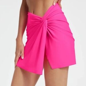 GOOD AMERICAN twist mini sarong swim skirt bathing suit cover hot pink sz small